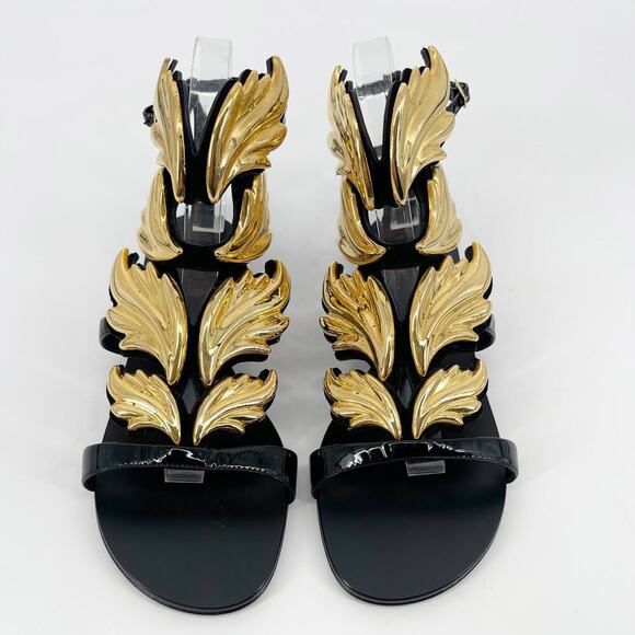 Giuseppe Zanotti Black Patent Leather Cruel Wing Flat Gladiator Sandal IT 37.5 - Picture 5 of 11